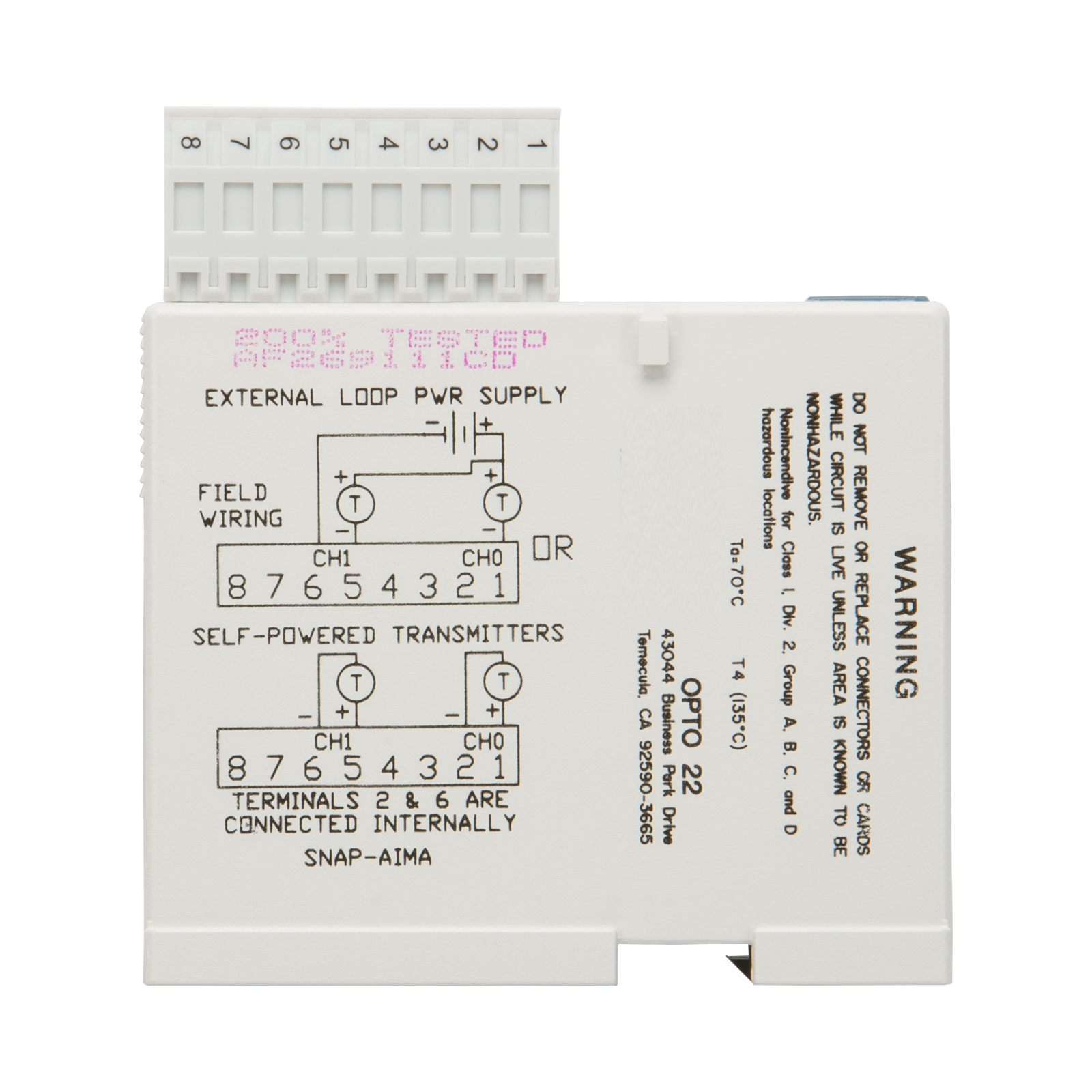 Opto22 - SNAP-AIMA - SNAP 2-Ch -20mA to +20mA Analog Current Opto22 - SNAP-AIMA - SNAP 2-Ch -20mA to +20mA Analog Current